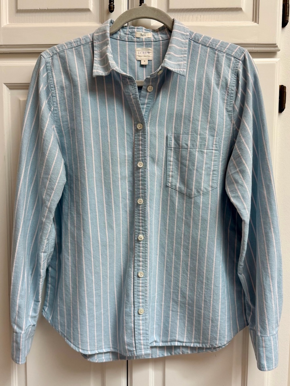 J. Crew Striped Boy-Fit Oxford Button Down Shirt Light Blue & Pink Size Medium